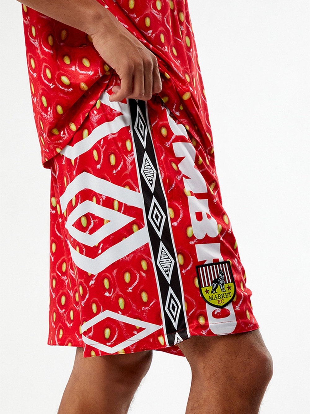 Umbro X Market F.C. Red Graphic Soccer Shorts with White Logos